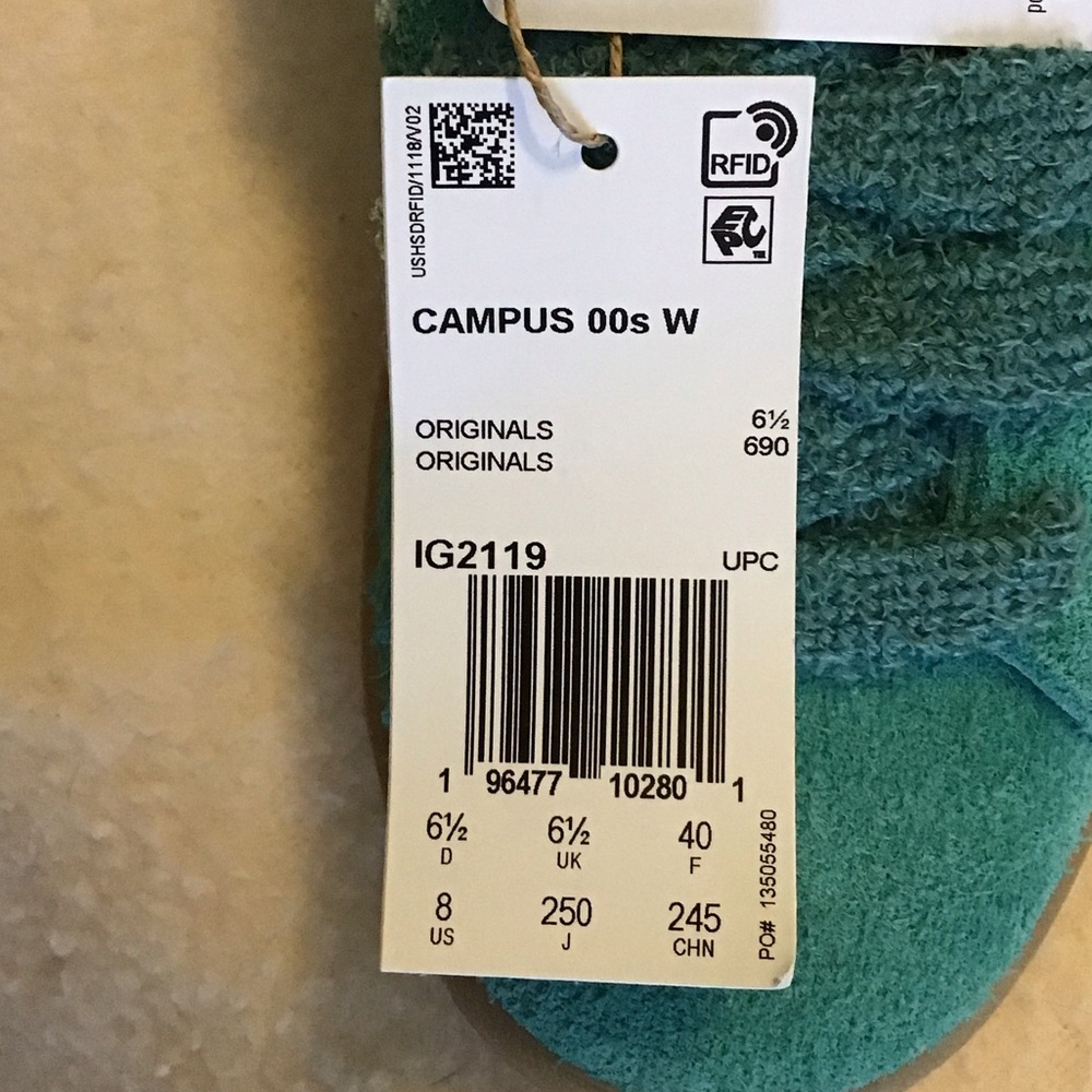 ADIDAS NIB Womens 8 Wide Campus 00’s women’s green suede sneakers - Picture 8 of 12